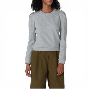 Adam Lippes Puff Sleeve Sweatshirt Heather Gray Crewneck Top Size 6